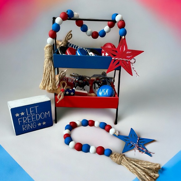 ⤵️🆕 Patriotic handmade Wood Bead Garland | Farmhouse garland | 4th of July - Picture 10 of 12